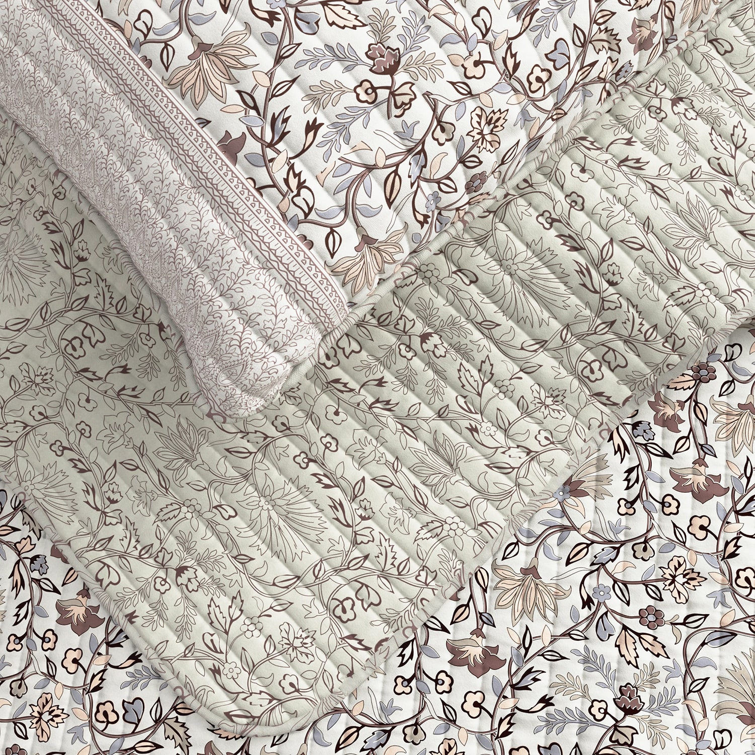 Linery Neutral Floral Reversible Quilt Set