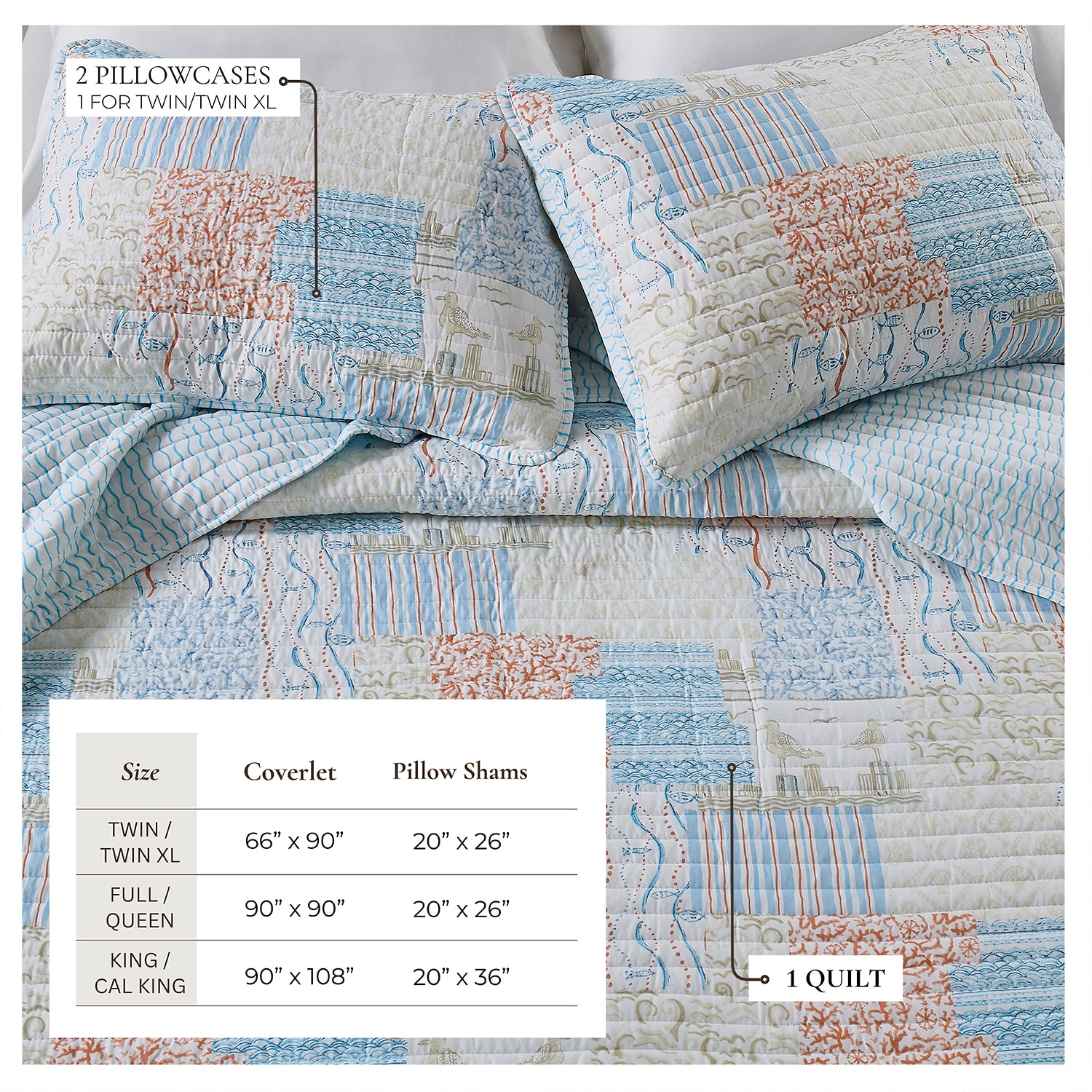 Linery Coastal Patchwork Reversible Quilt Set