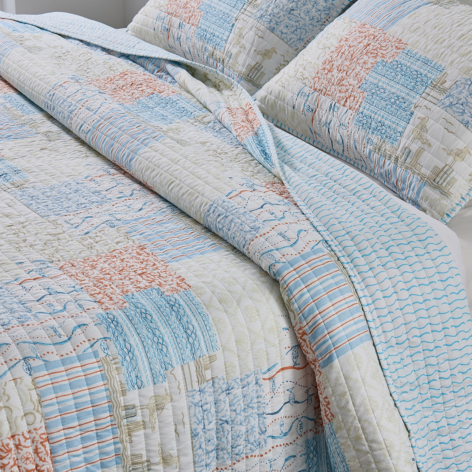 Linery Coastal Patchwork Reversible Quilt Set