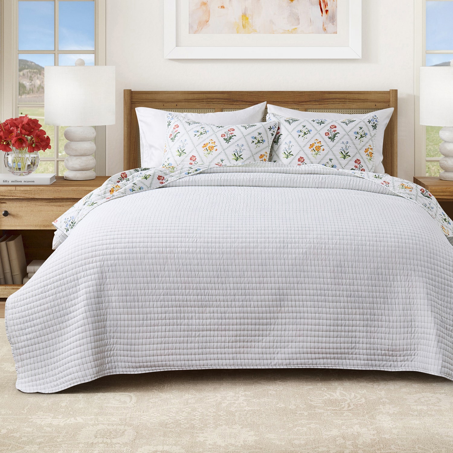 Linery Floral Lattice Reversible Quilt Set