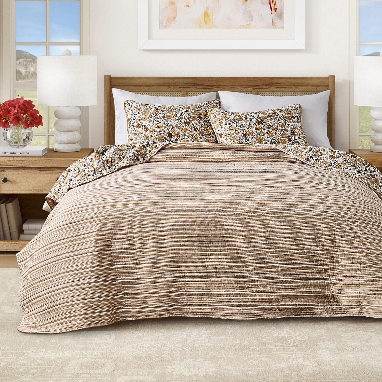 Linery Floral Meadow Printed Reversible Quilt Set