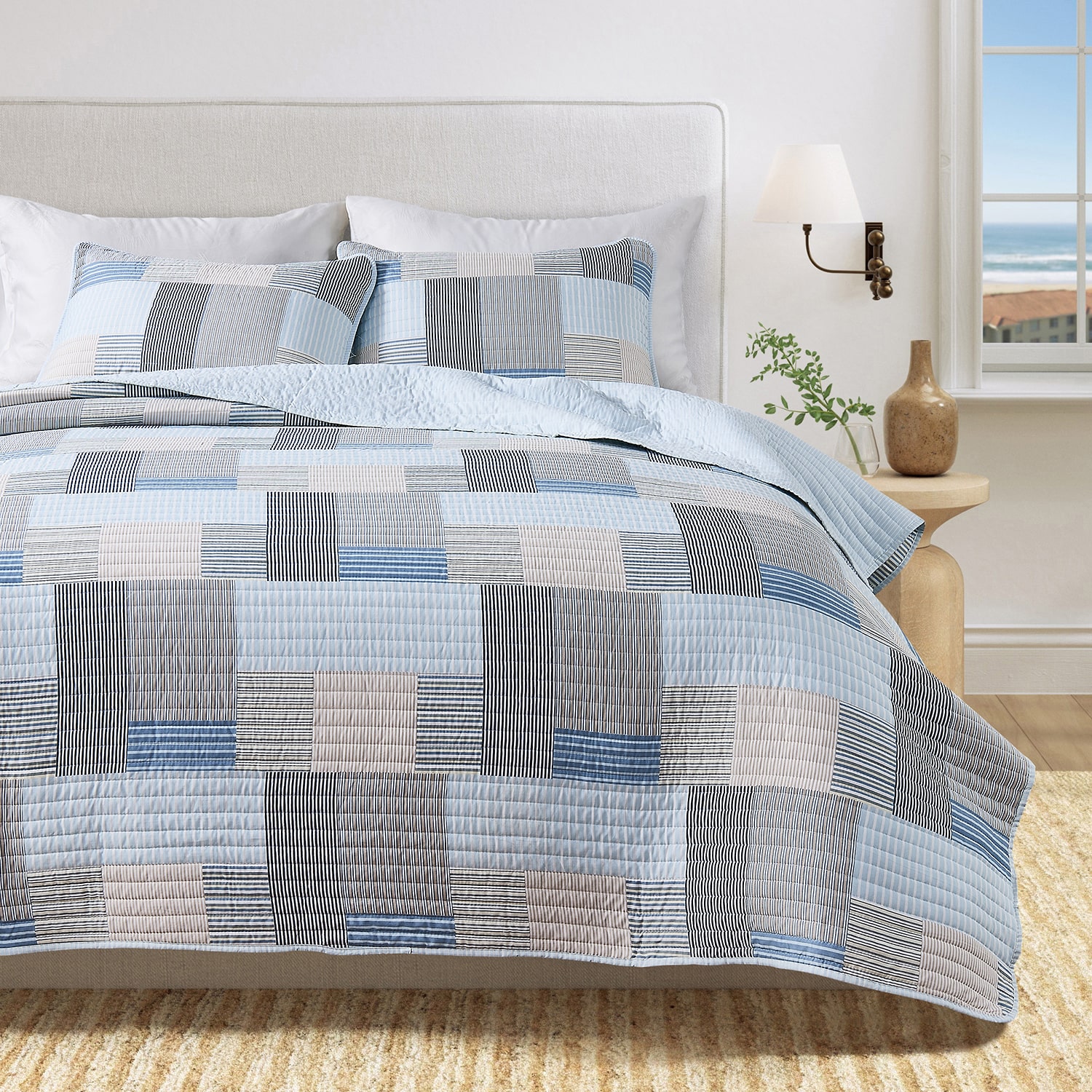 Linery Stripe Patchwork Reversible Quilt Set