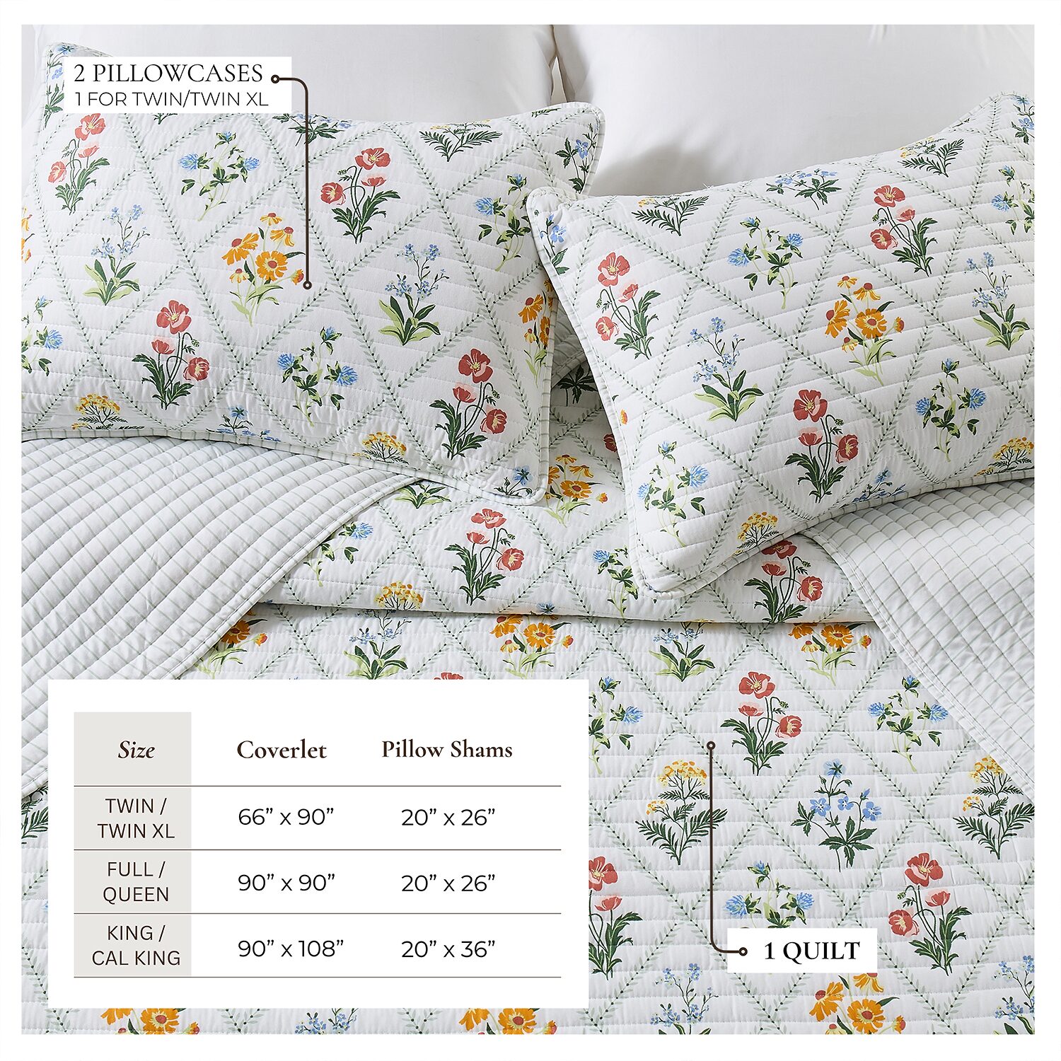 Linery Floral Lattice Reversible Quilt Set