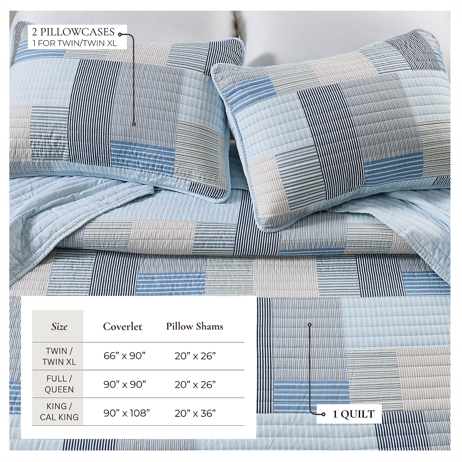 Linery Stripe Patchwork Reversible Quilt Set