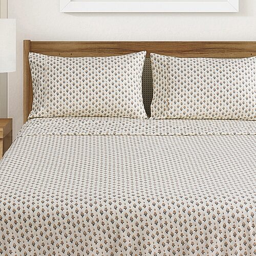 Linery Floral Printed Sheet Set, One Size, Brown