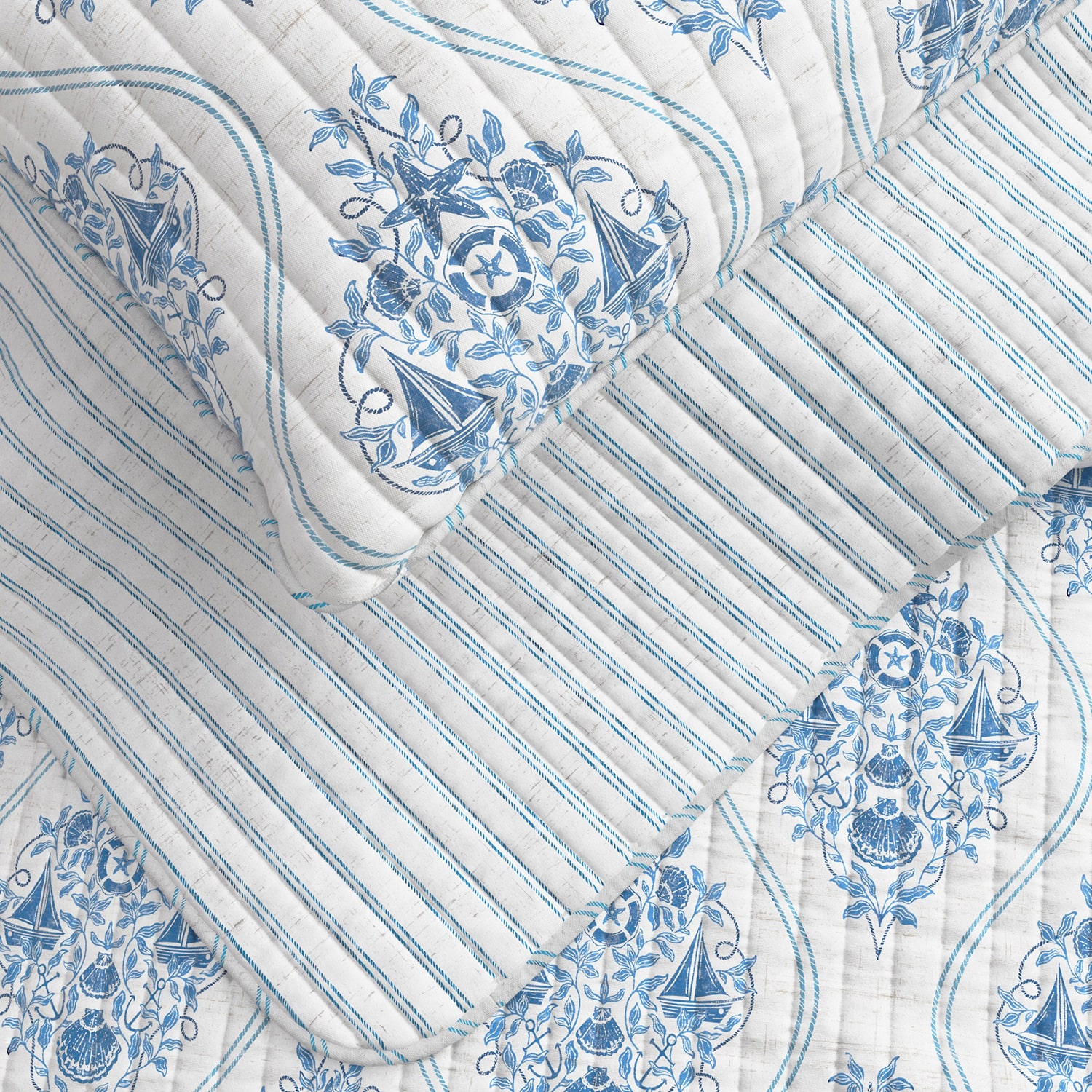 Linery Reversible Nautical Easy Care Quilt Set