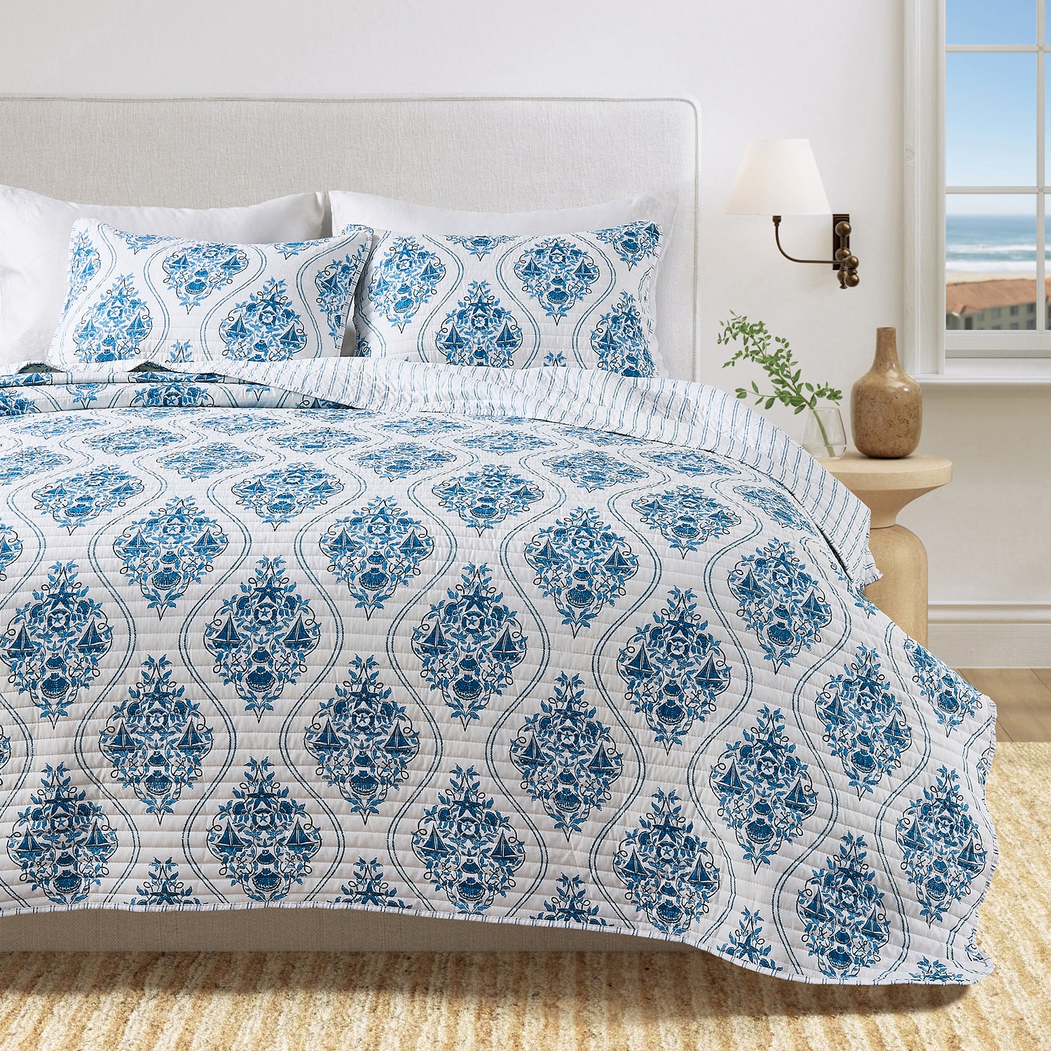Linery Reversible Nautical Easy Care Quilt Set