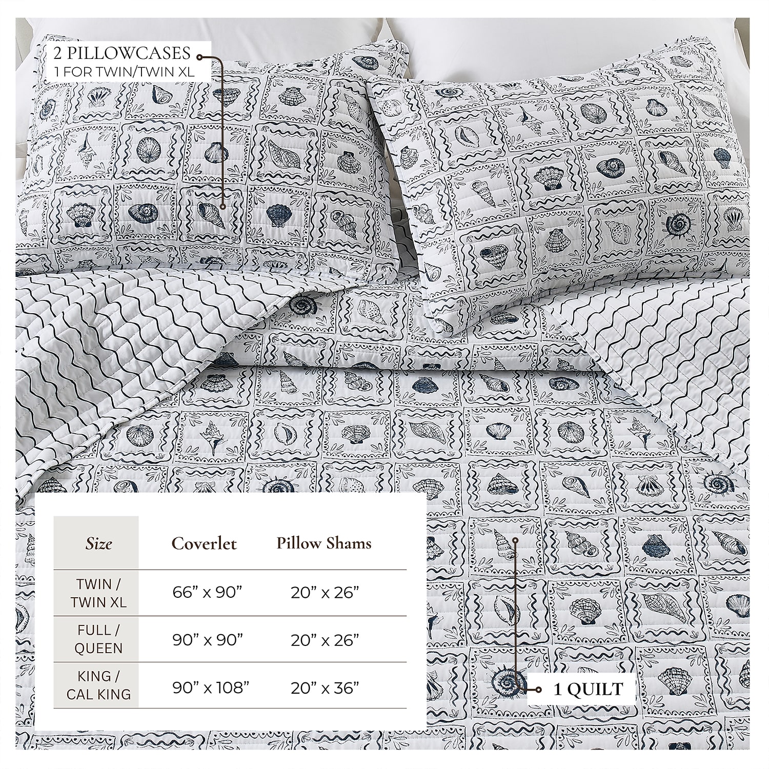 Linery Seashell Tile Reversible Quilt Set
