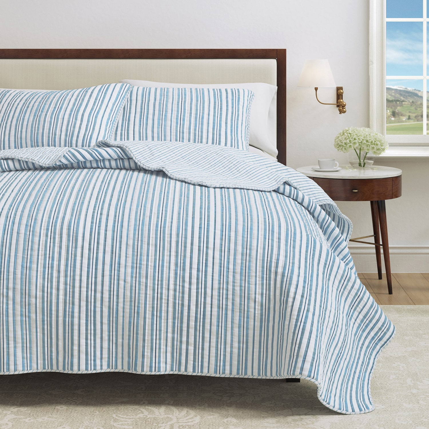 Linery Blue Striped Reversible Quilt Set