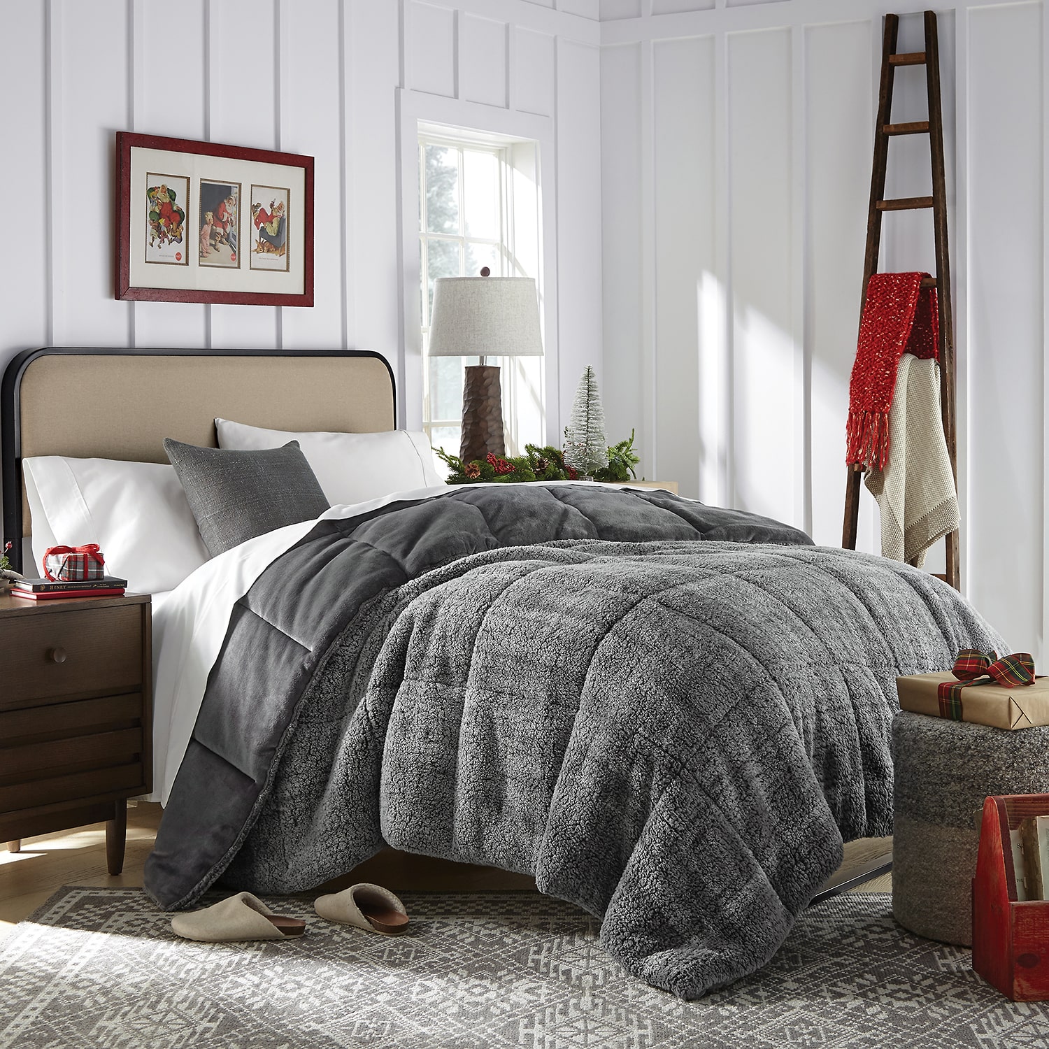 North Pole Trading Co. Solid Faux Mink To Sherpa Reversible Comforter