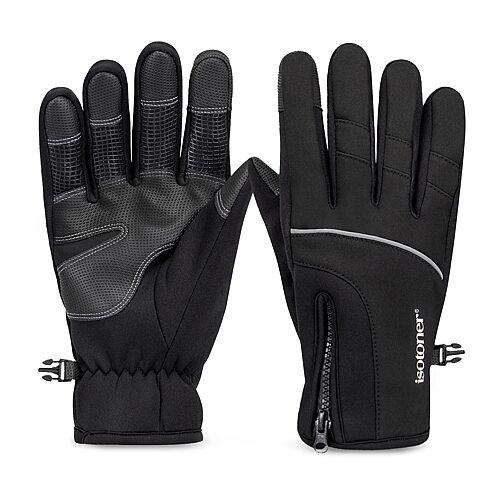 Isotoner Signature Men's Cold-Weather smarTouch Touchscreen Zip Closure Gloves - Black