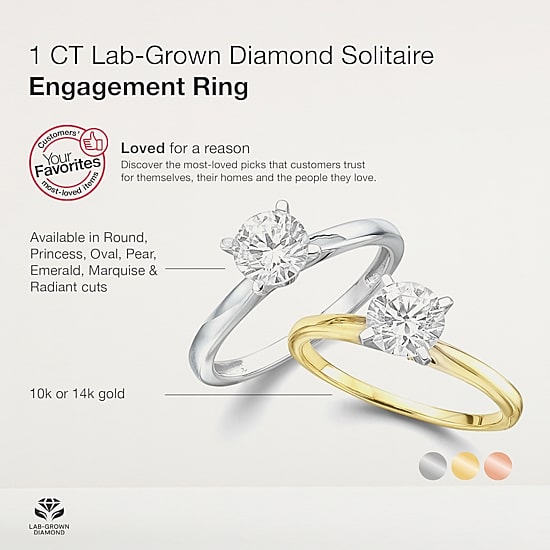 1 CT. Lab-Grown (G / SI2) Diamond Round Solitaire Engagement Ring in 10K Gold
