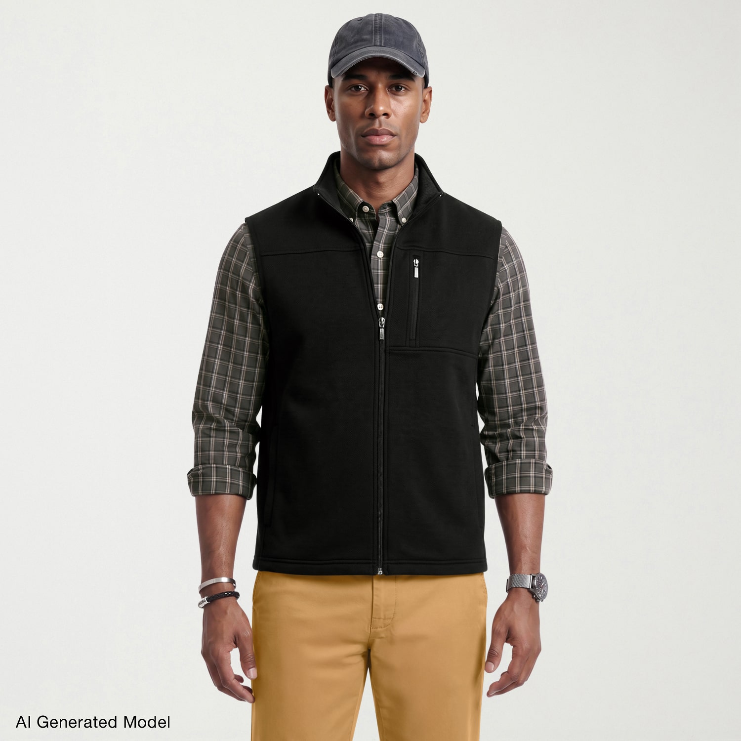 IZOD Houndstooth Stripe Mens Lightweight Fleece Vest