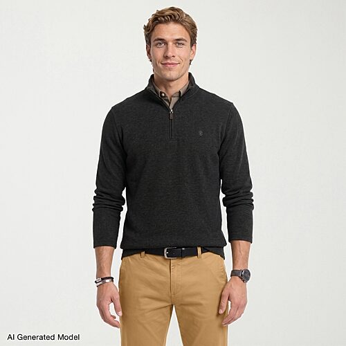 IZOD Thermasoft Sweater Fleece Mens Long Sleeve Quarter-Zip Pullover, Medium, Black