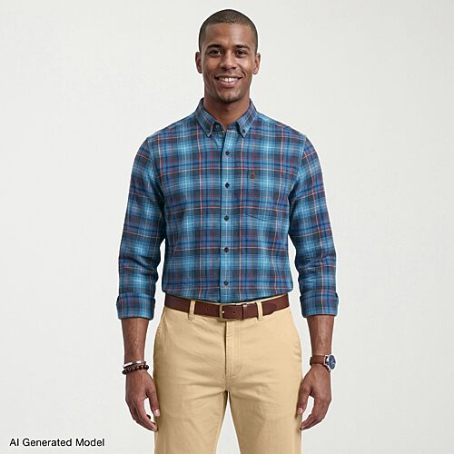 IZOD Stratton Mens Long Sleeve Regular Fit Flannel Shirt, Xx-large, Blue
