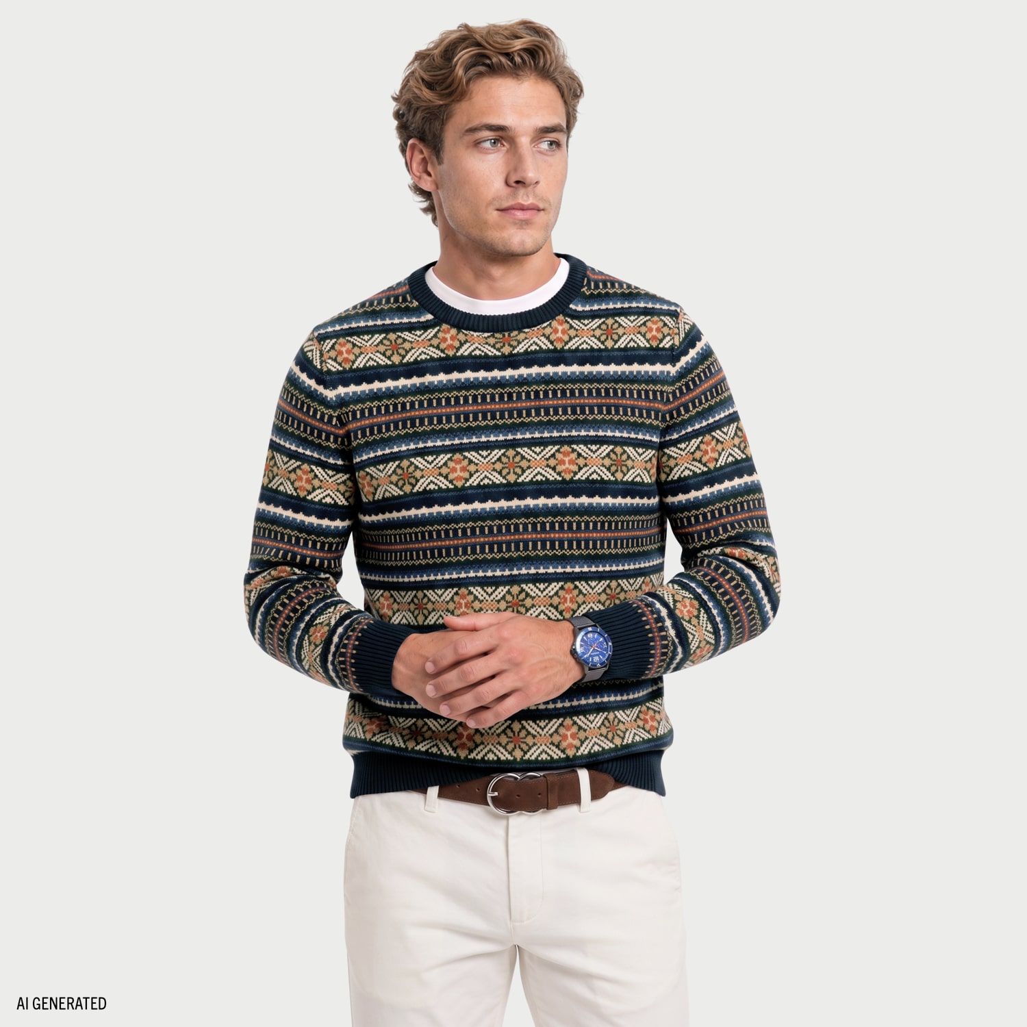 IZOD Fairisle Crew Mens Neck Long Sleeve Pullover Sweater
