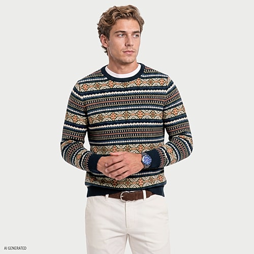 Izod Fairisle Crew Mens Crew Neck Long Sleeve Pullover Sweater In Blue