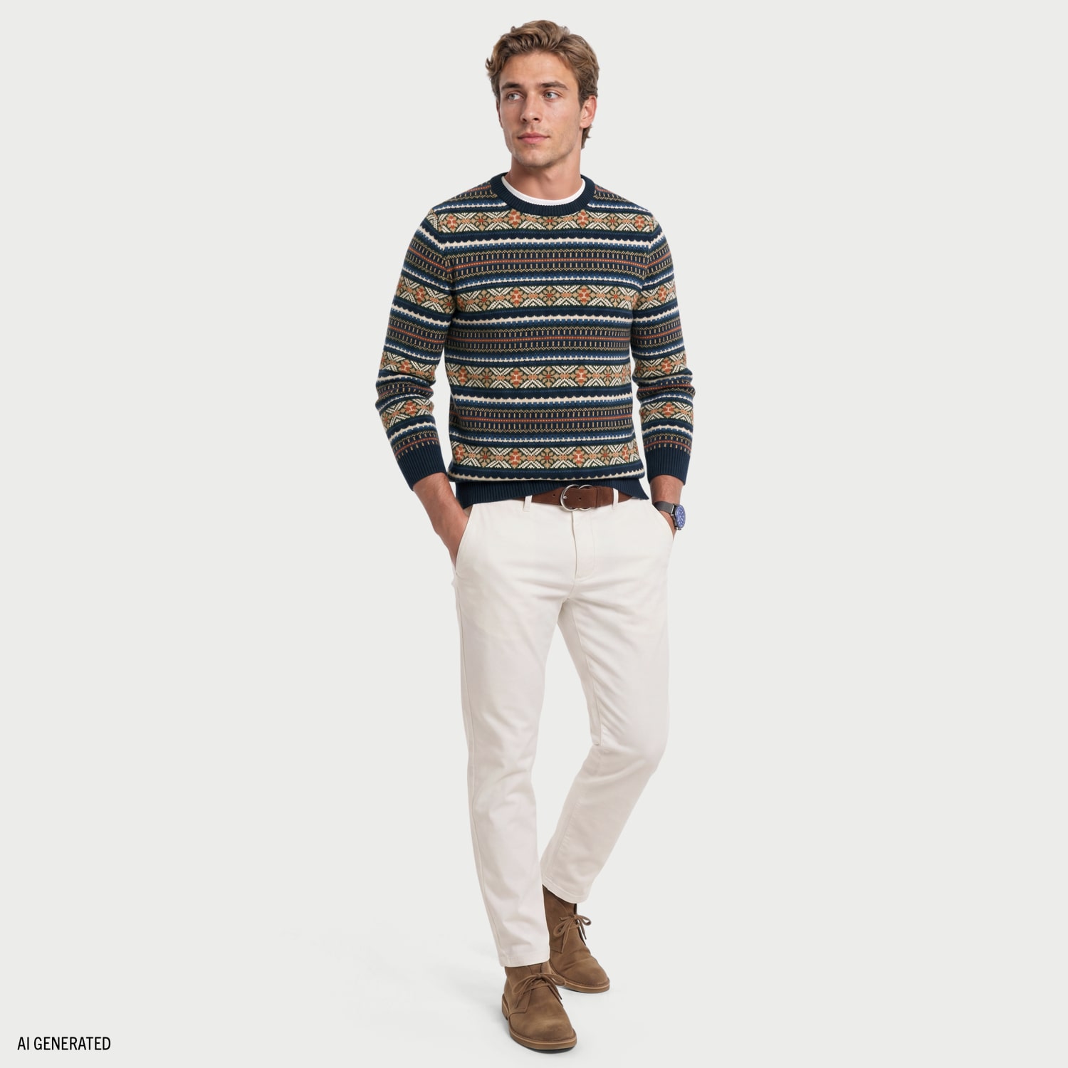 IZOD Fairisle Crew Mens Neck Long Sleeve Pullover Sweater