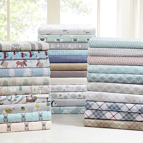 Madison Park Novelty Printed Cotton Flannel 4-Pc. Sheet Set, King - White Tossed Botanical