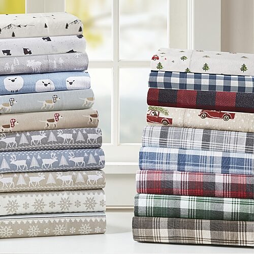 WR20-4087 100 Percent Cotton Flannel Printed Sheet Set, Pine Branches - Full Size
