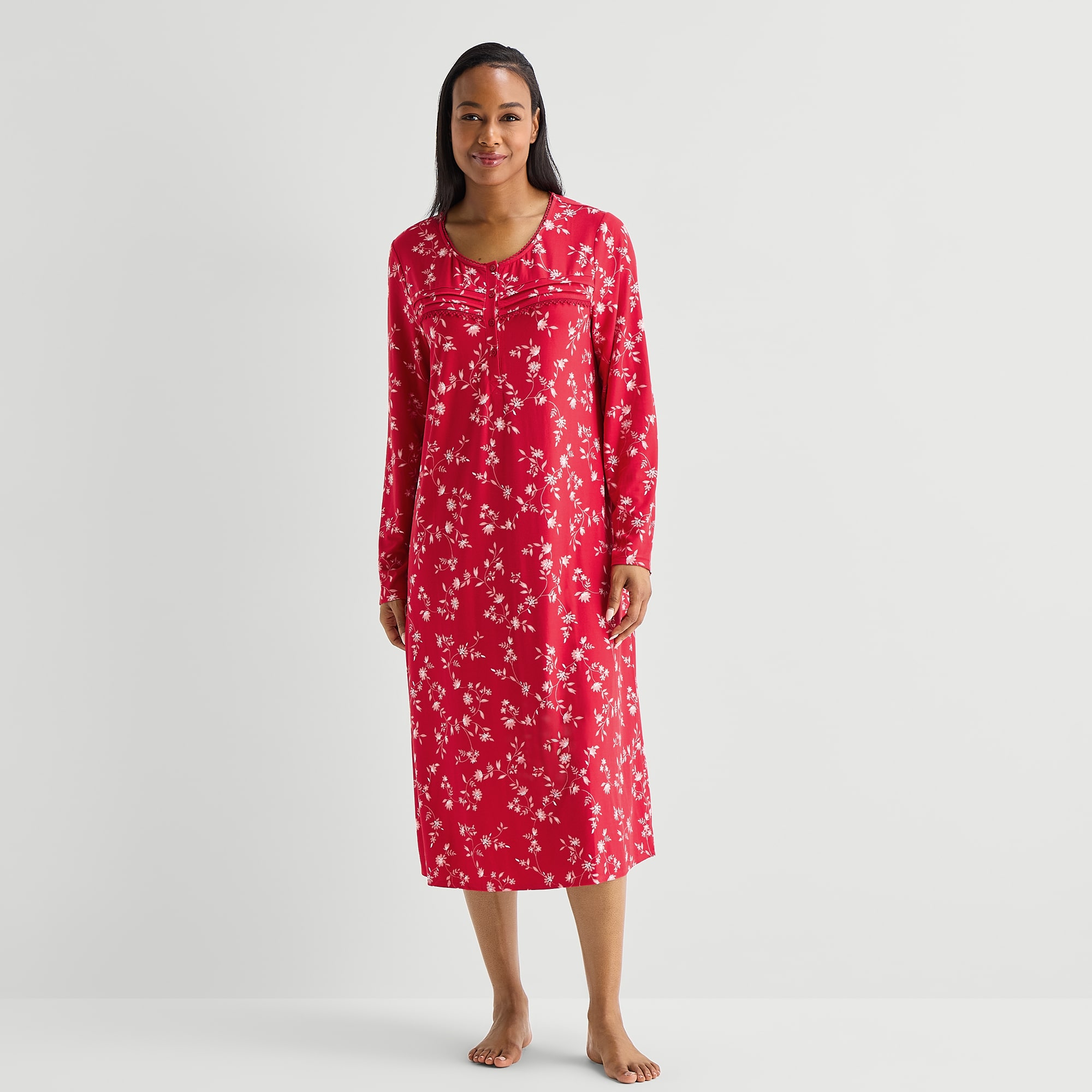 Adonna Womens Long Sleeve Scoop Neck Nightgown