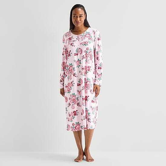 Adonna Womens Long Sleeve Scoop Neck Nightgown