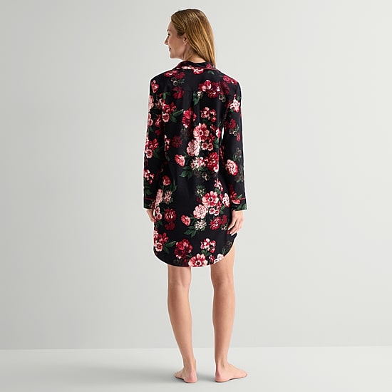 Liz Claiborne Womens Flannel Long Sleeve Notch Neck Nightshirt