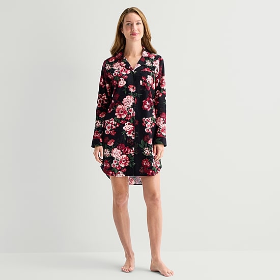 Liz Claiborne Womens Flannel Long Sleeve Notch Neck Nightshirt
