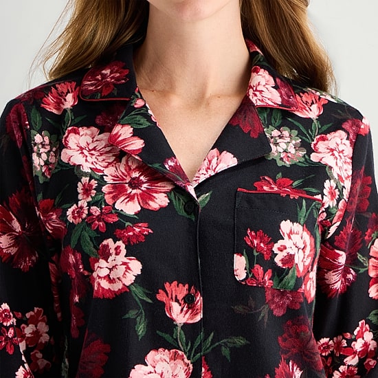 Liz Claiborne Womens Flannel Long Sleeve Notch Neck Nightshirt