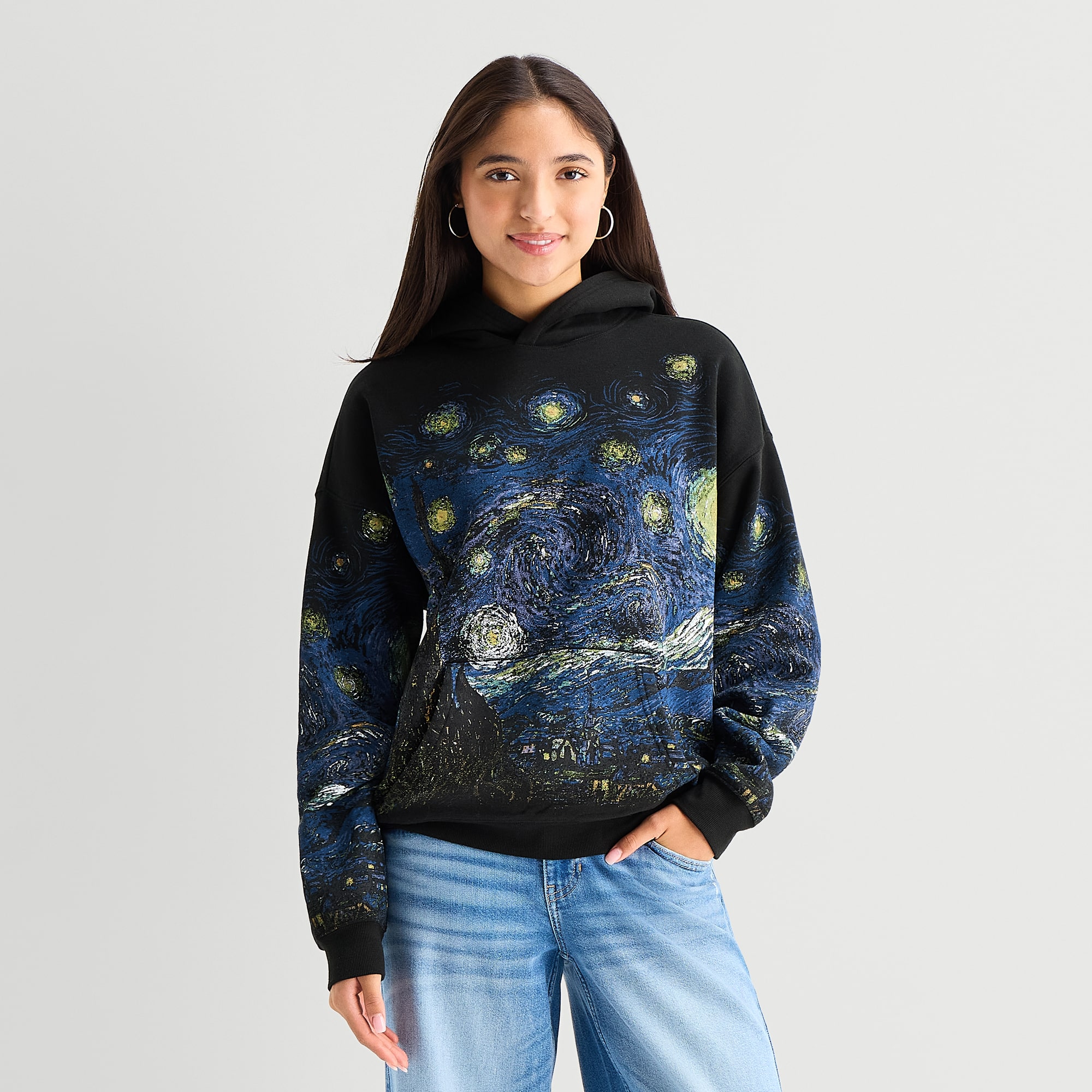 New World Starry Night Hoodie Womens Juniors Long Sleeve