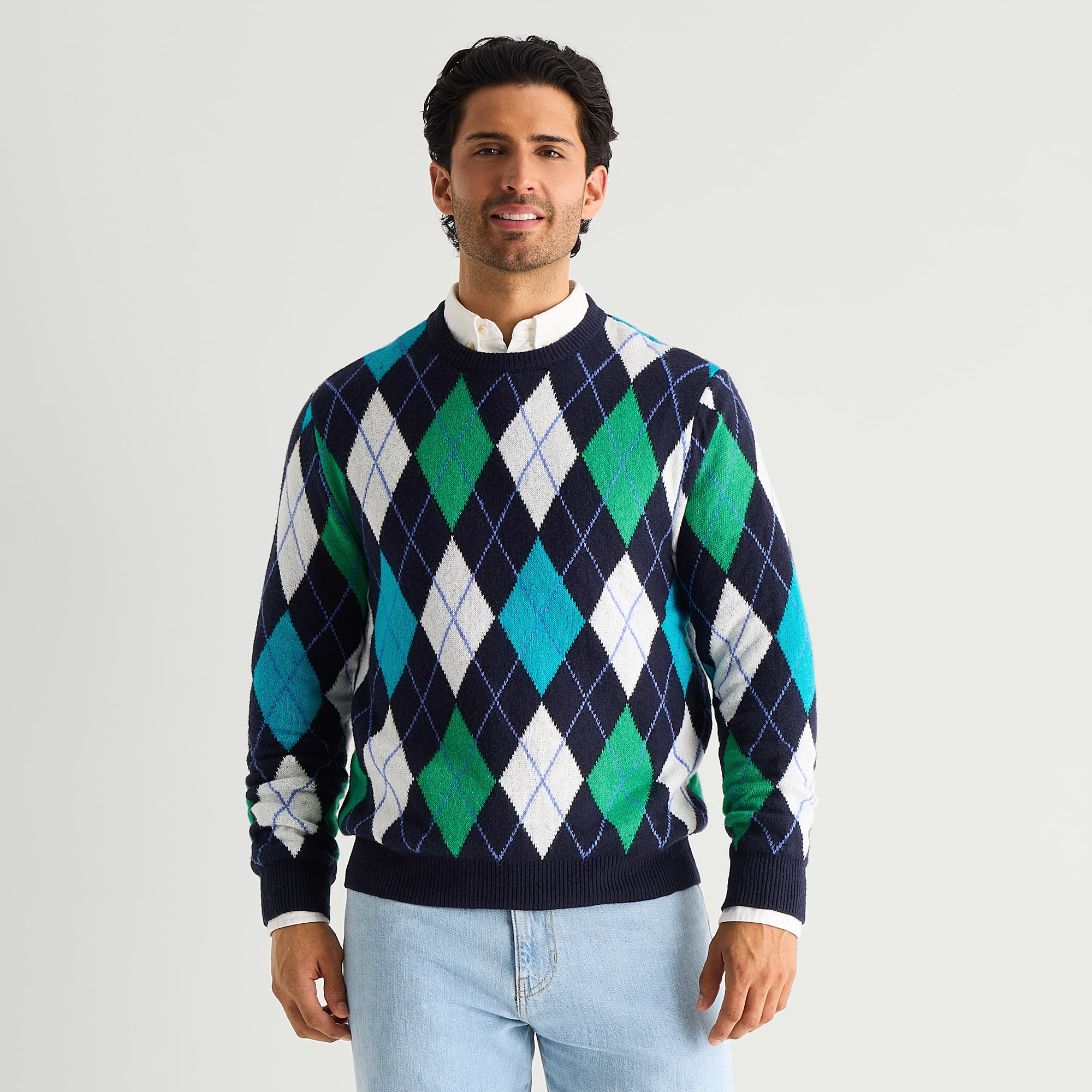 North Pole Trading Co. Mens Crew Neck Long Sleeve Argyle Pullover Sweater
