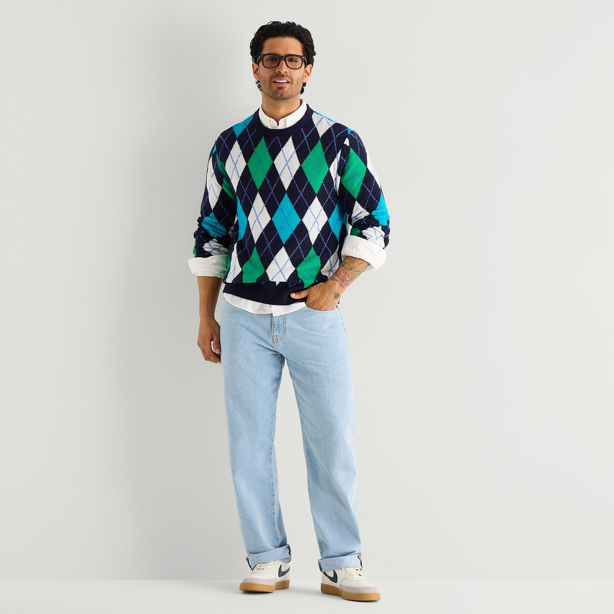 North Pole Trading Co. Mens Crew Neck Long Sleeve Argyle Pullover Sweater