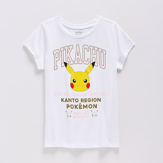 Little & Big Kid Girls Crew Neck Short Sleeve Regular Fit Pokemon Graphic T-Shirt