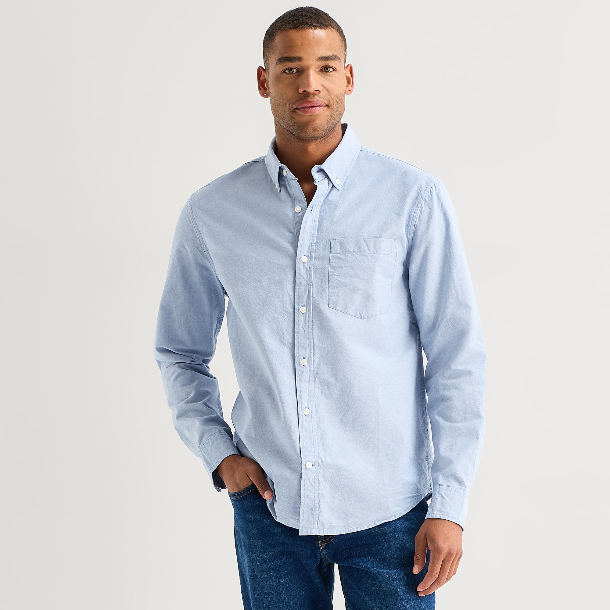 mutual weave Mens Long Sleeve Relaxed Oxford Button-Down Shirt