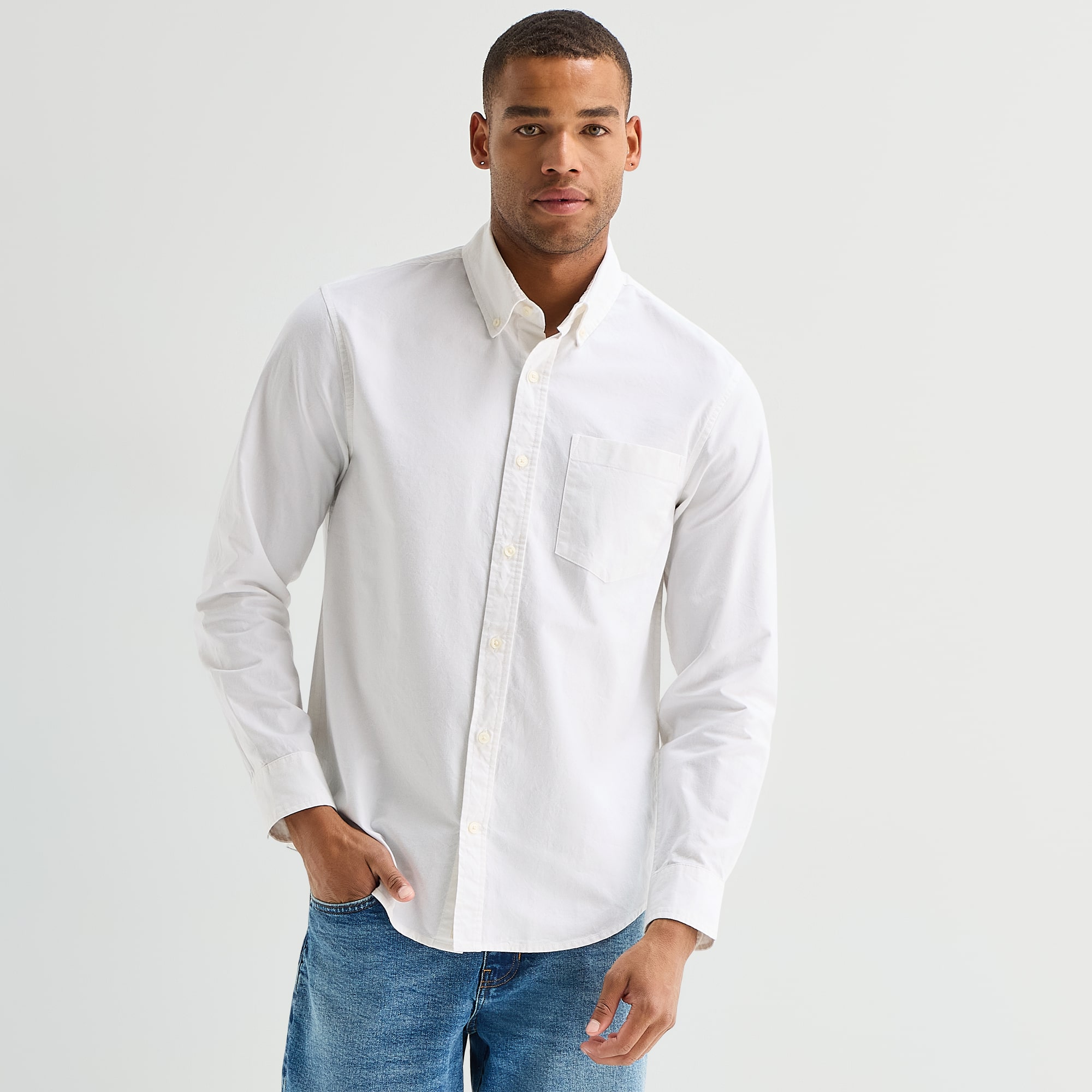 mutual weave Mens Long Sleeve Relaxed Oxford Button-Down Shirt