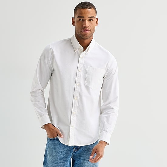 mutual weave Mens Long Sleeve Relaxed Oxford Button-Down Shirt