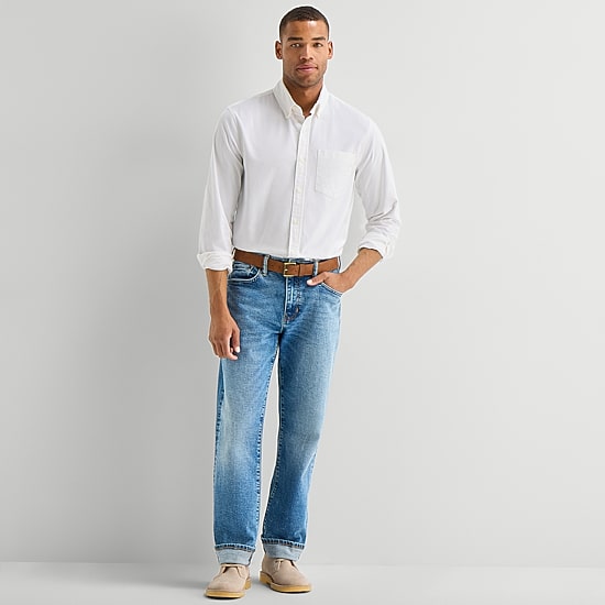 mutual weave Mens Long Sleeve Relaxed Oxford Button-Down Shirt