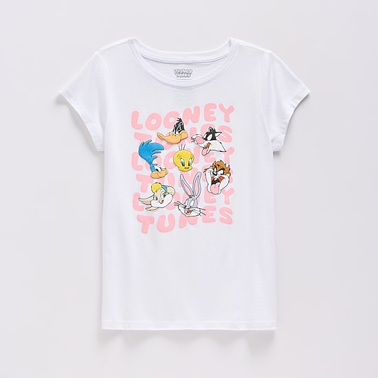 Little & Big Kid Girls Round Neck Short Sleeve Regular Fit Looney Tunes Graphic T-Shirt