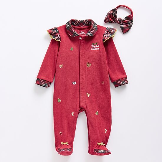 Baby Essentials My First Christmas Baby Girls 2-pc. Plaid Sleep and Play