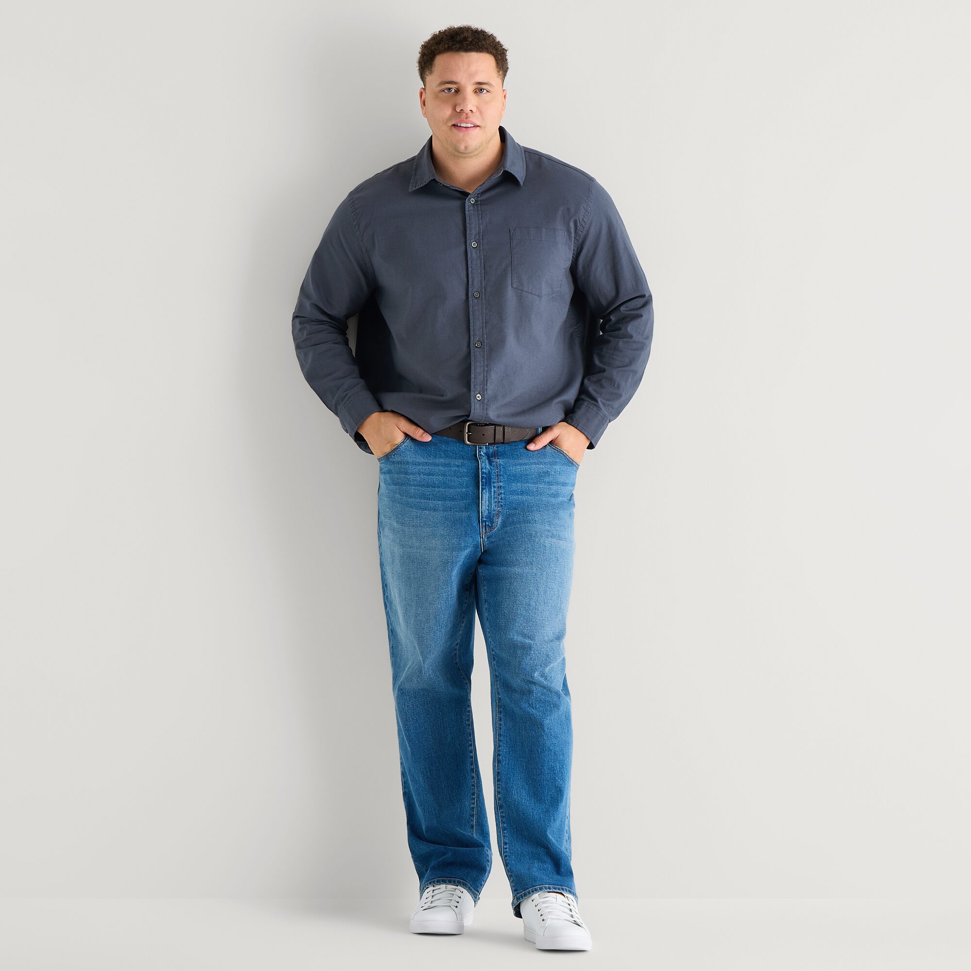 mutual weave Big and Tall Mens Regular Fit Long Sleeve Button-Down Oxford Shirt