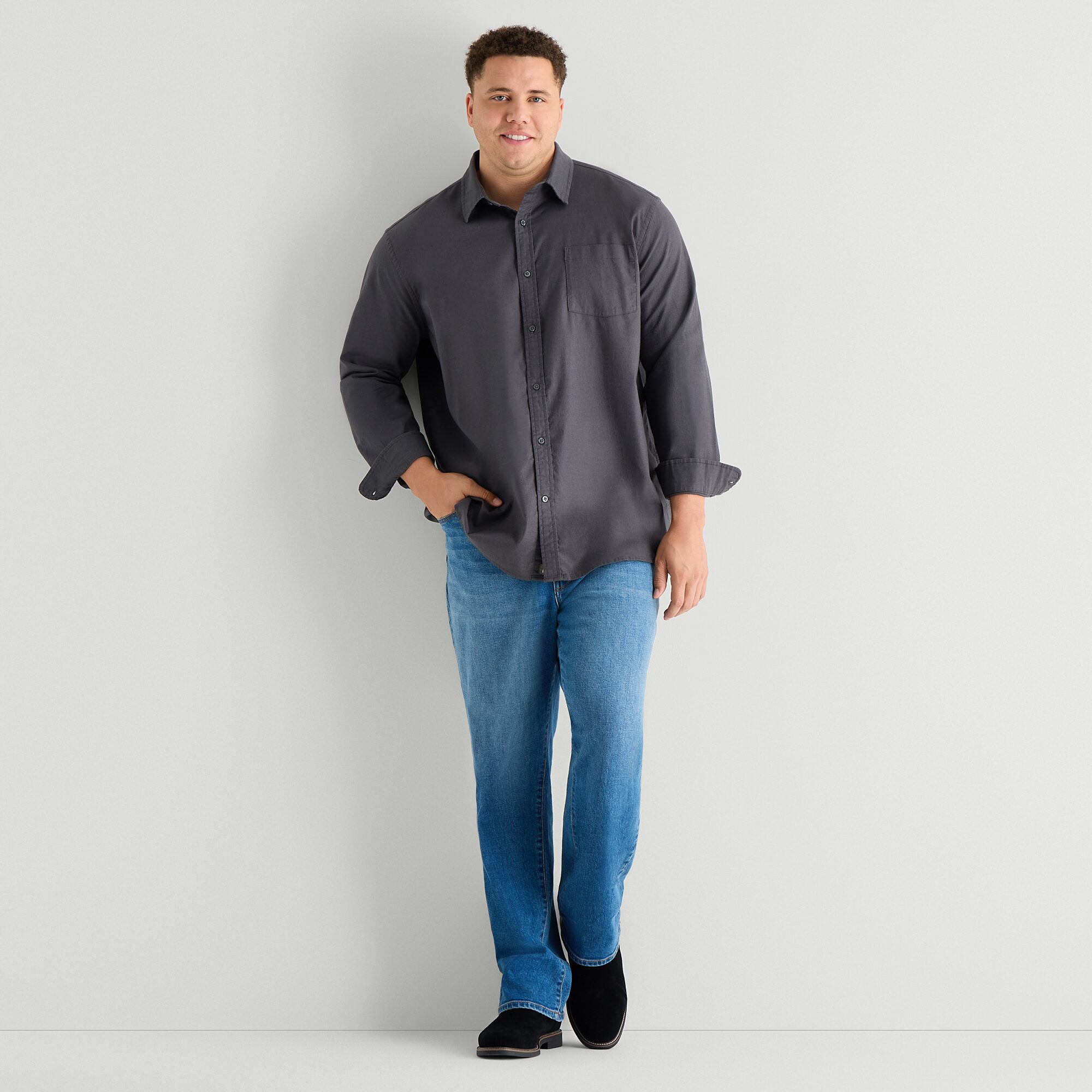 mutual weave Big and Tall Mens Regular Fit Long Sleeve Button-Down Oxford Shirt