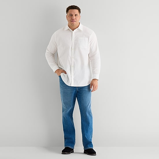 mutual weave Big and Tall Mens Regular Fit Long Sleeve Button-Down Oxford Shirt