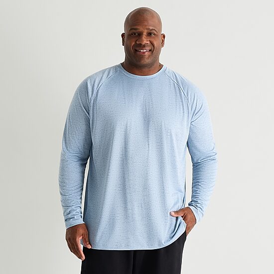 Xersion Mens Crew Neck Long Sleeve Active Big and Tall T-Shirt
