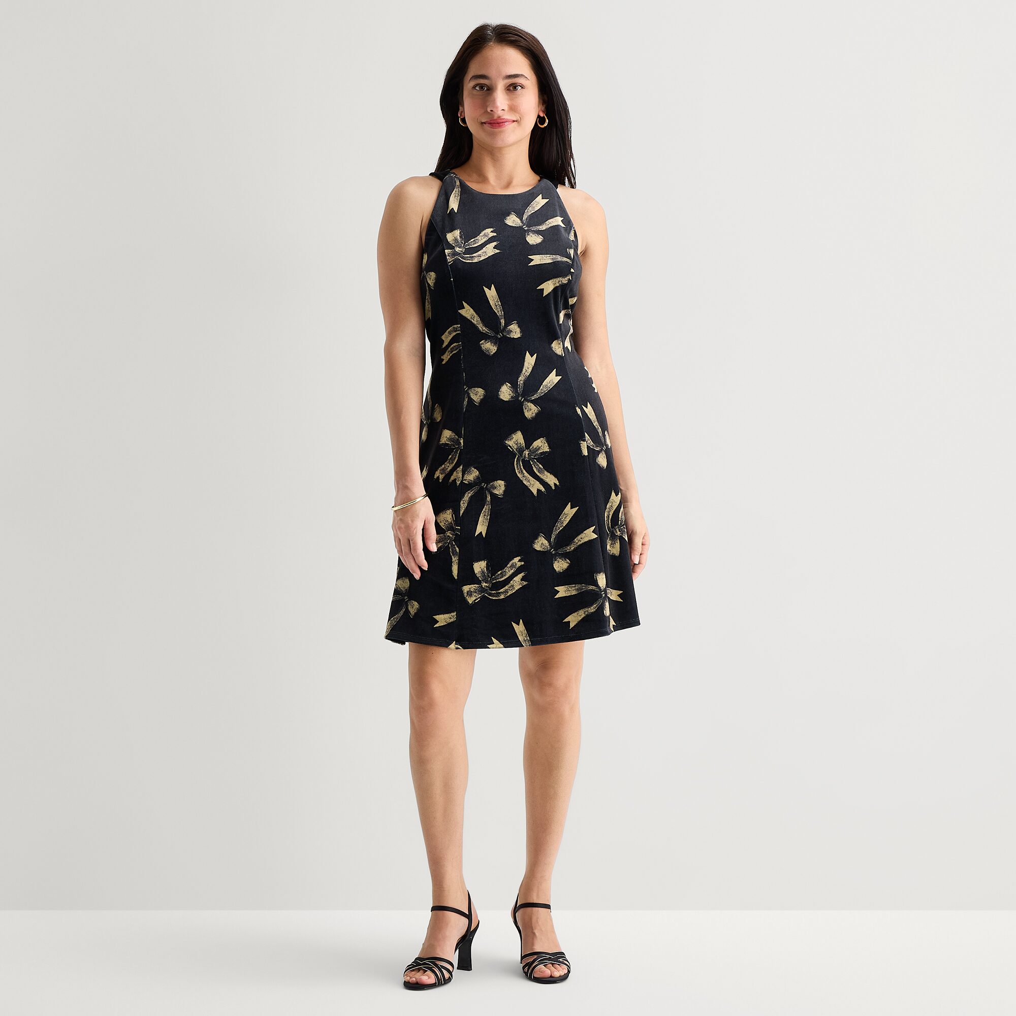Perceptions Womens Round Neck Sleeveless Bows Shift Dress