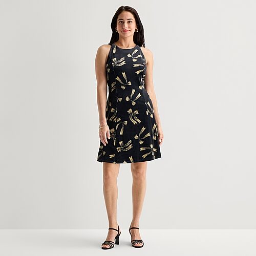 Perceptions Womens Round Neck Sleeveless Bows Shift Dress In Black