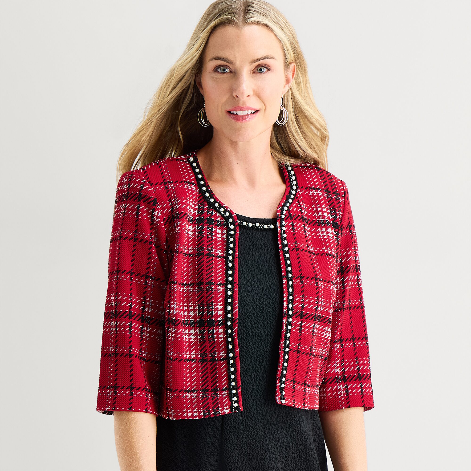 Maya Brooke Womens Plaid Jacket Dress