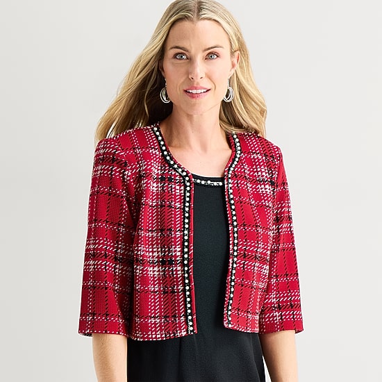 Maya Brooke Womens Plaid Jacket Dress