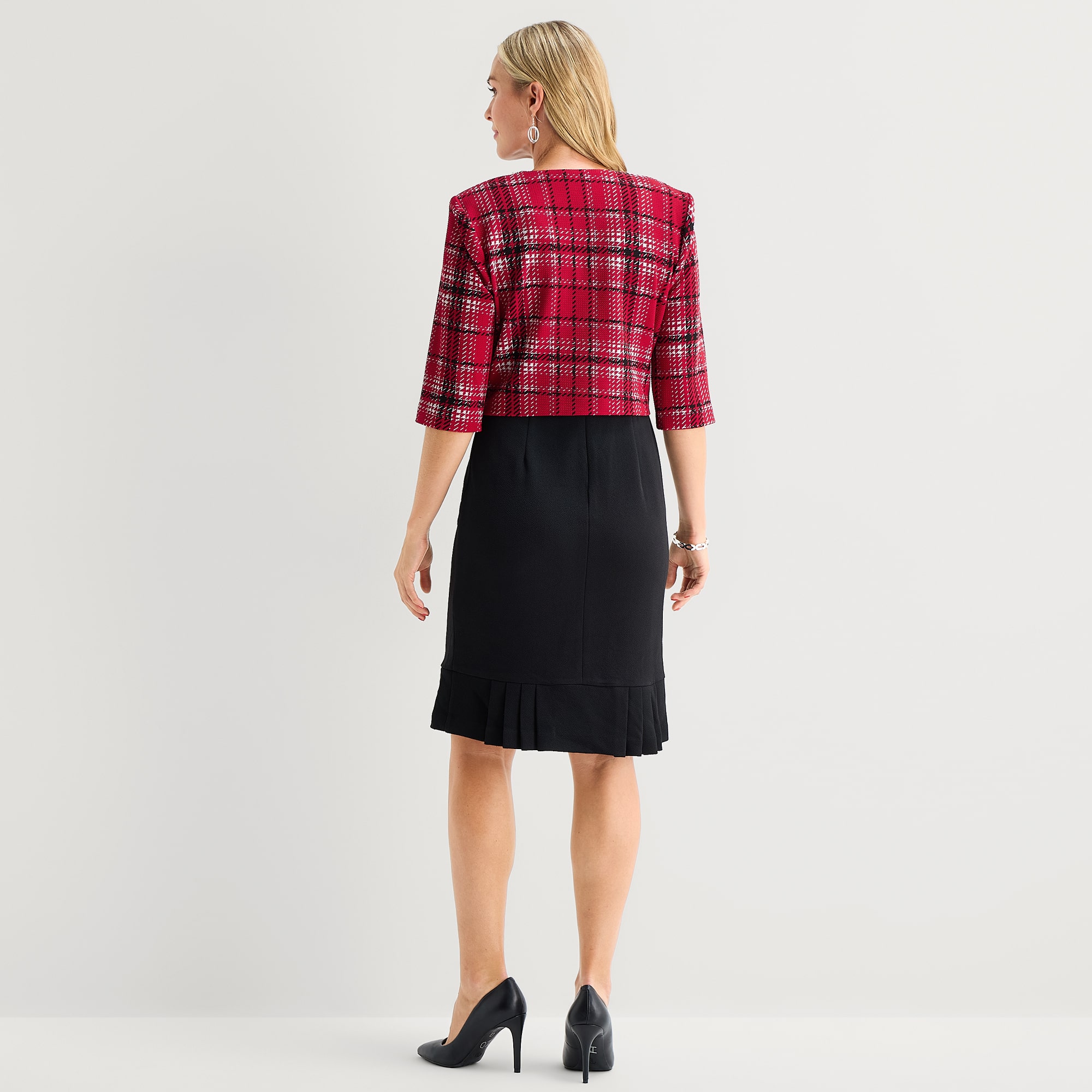 Maya Brooke Womens Plaid Jacket Dress