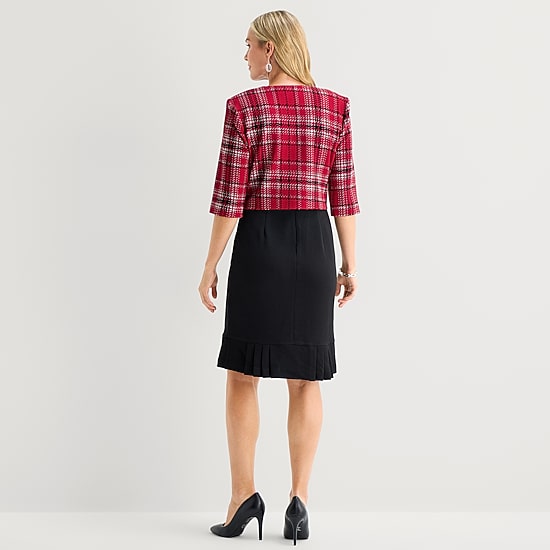 Maya Brooke Womens Plaid Jacket Dress