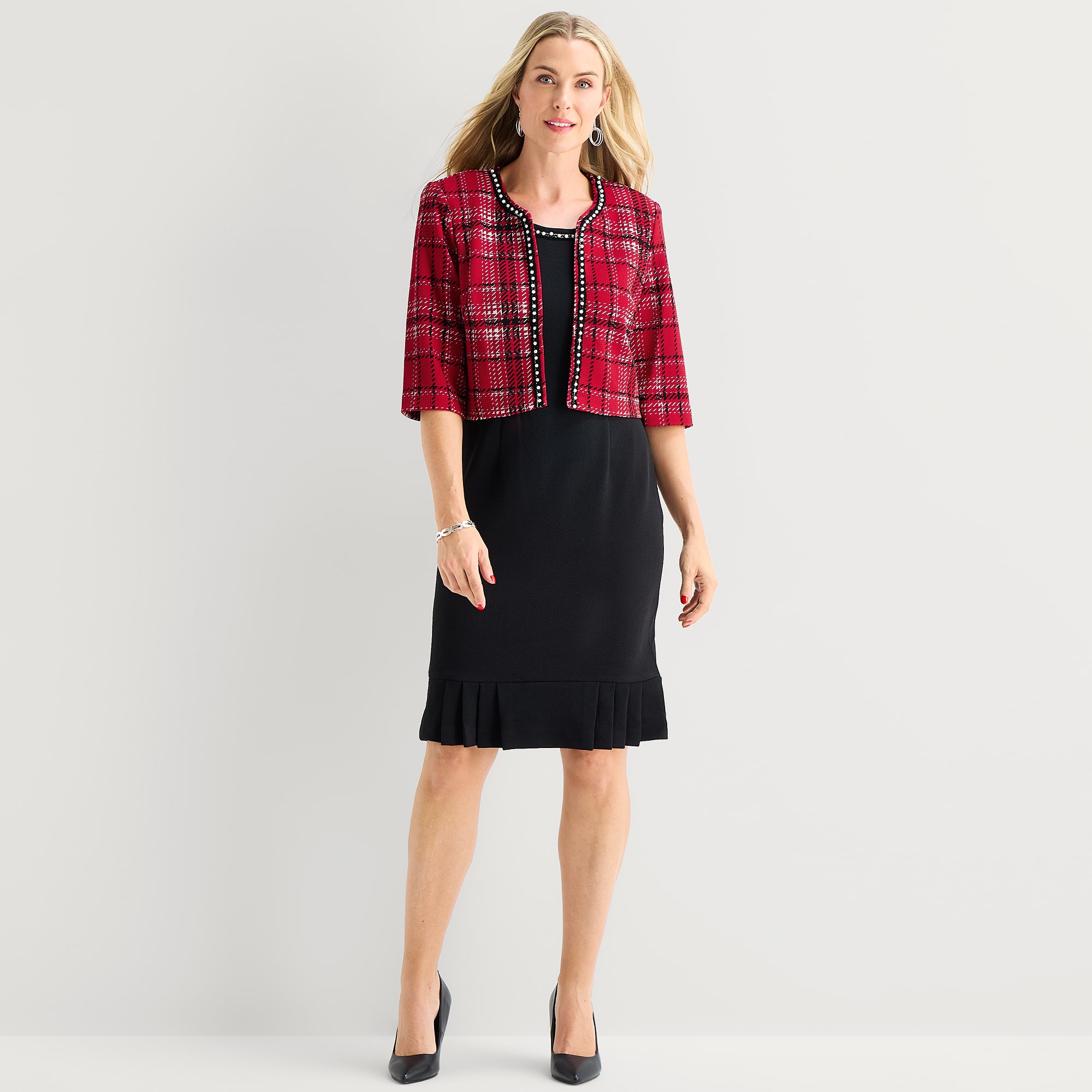 Maya Brooke Womens Plaid Jacket Dress